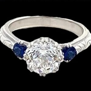 TACORI CZ & Blue Sapphire Sterling Silver Engagement Wedding Ring Size 7.25